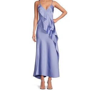 Gianni Bini Periwinkle Satin High-Low Ruffle  Maxi Dress